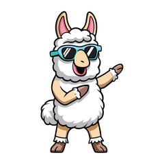 Cartoon llama is in dabbing pose wearing sunglass vector art illustration.eps