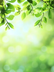 Naklejka premium Sunlight shining through beautiful green leaves during spring season