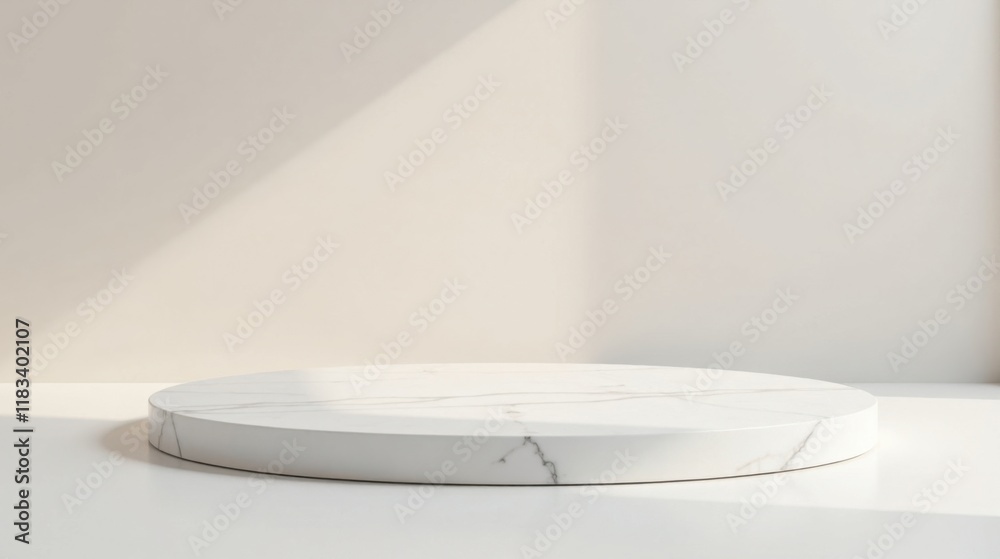 Poster elegant white marble round display platform for product presentation