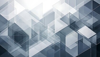 Obraz premium Overlapping translucent geometric shapes in cool grays and whites create an abstract, structured composition.