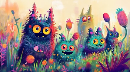 Bright and colorful imaginary animals in children's animation
