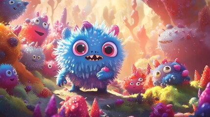 Vibrant and fun monsters in a whimsical 2D animated setting