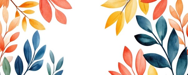 Obraz premium Watercolor abstract background idea. A beautiful watercolor illustration of autumn leaves in warm colors framing a blank space.