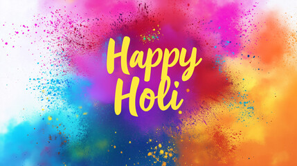 Colorful powder background with text "Happy Holi", the festival of colors. Happy Hindu Indian holiday celebration greeting card vector illustration design for web banners, posters, and print advertisi