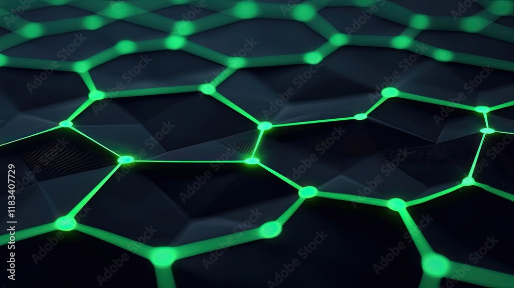 Aufkleber matrix abstract background concept. abstract representation of connected hexagons with glowing green