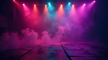 Moody Stage Setting with Pink and Teal Lighting and Fog