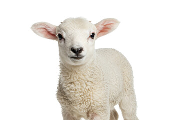 Fototapeta premium A young lamb with soft wool and curious expression, isolated on white background