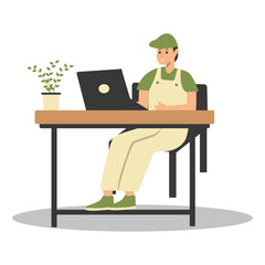 Happy People Programmer Working at Home. Vector Illustration