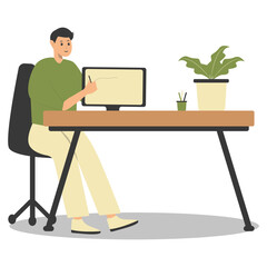 Happy People Programmer Working at Home. Vector Illustration