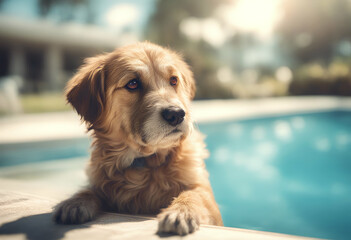cool dog and swimming pool fun happy holiday labrador pet puppy summer swim 