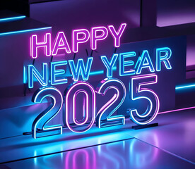 Happy New Year 2025 neon lettering.