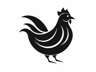 Simple line drawing, minimalist chicken illustration, black and white, bold outlines, stylized bird, side view, single stroke artwork, clean design, graphic icon, farm animal silhouette, simplified sh