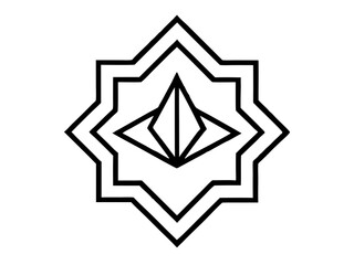geometric black and white logo, abstract lotus flower shape, eight-pointed star, sharp lines, symmetrical design, minimalist, graphic art, vector style, corporate emblem, sacred geometry, intricate pa