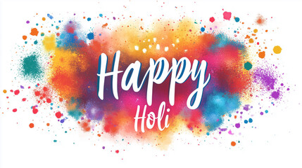 Colorful powder background with the text "Happy Holi" white background , representing the festival of colors. Happy Hindu Indian holiday celebration greeting car, web banners, posters, print advertisi