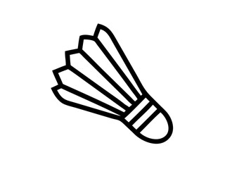 Shuttlecock icon, badminton equipment, simple black and white line drawing, minimalist design, sports symbol, feathered birdie, stylized illustration, clean outlines, graphic element, vector art style
