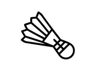 Shuttlecock icon, badminton equipment, simple black and white line drawing, minimalist design, sports symbol, feathered birdie, stylized illustration, clean outlines, graphic element, vector art style