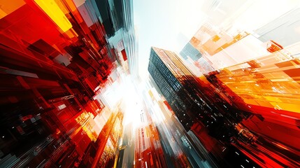 Abstract Cityscape: Dynamic Red and Black Skyscrapers Ascending