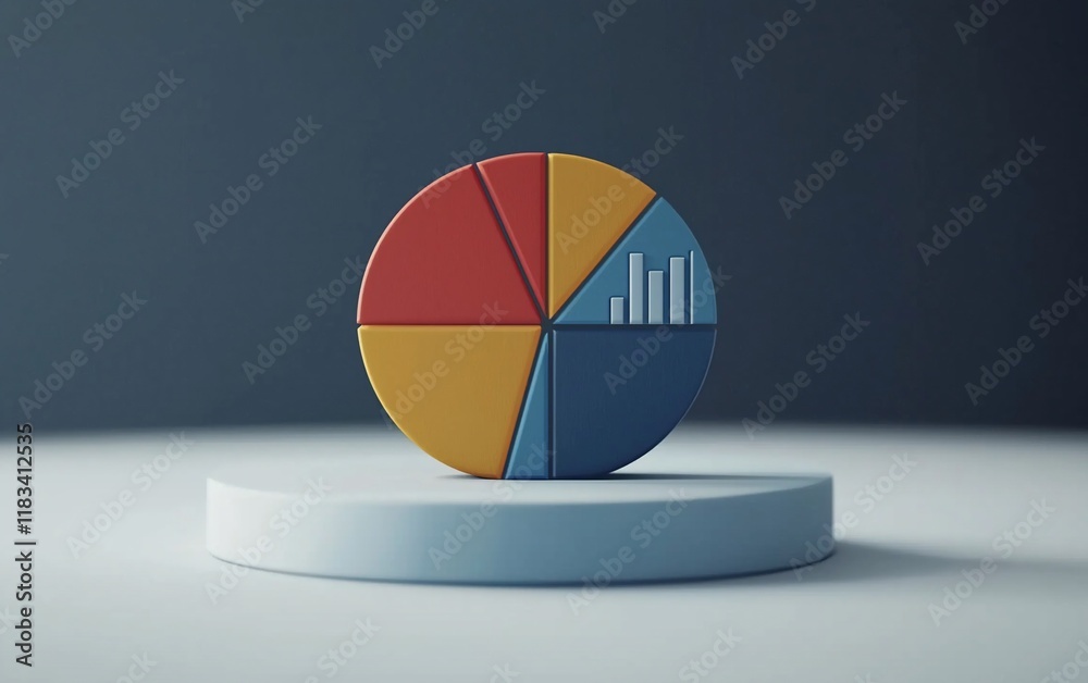 Poster 3d pie chart and bar graph on pedestal.