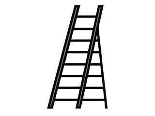 Simple line drawing, ladder, black and white, minimalist design, straight lines, geometric shape, construction tool, vertical orientation, climbing equipment, five rungs, leaning position, simplified 