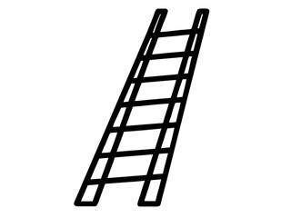 Simple line drawing, ladder, black and white, minimalist design, straight lines, geometric shape, construction tool, vertical orientation, climbing equipment, five rungs, leaning position, simplified 