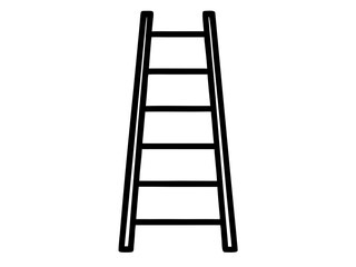 Simple line drawing, ladder, black and white, minimalist design, straight lines, geometric shape, construction tool, vertical orientation, climbing equipment, five rungs, leaning position, simplified 