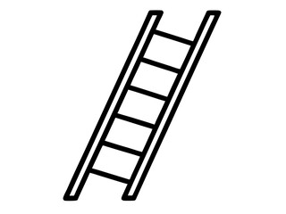 Simple line drawing, ladder, black and white, minimalist design, straight lines, geometric shape, construction tool, vertical orientation, climbing equipment, five rungs, leaning position, simplified 