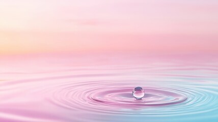 Single water droplet creating ripples on a serene pastel background, evoking calm and tranquility.