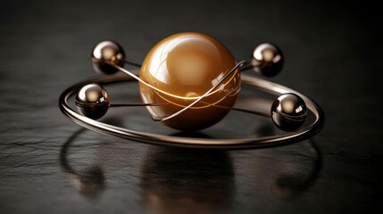 Artistic representation of an atom, with swirling energy lines and a glowing nucleus surrounded by revolving electrons, illustrating atomic structure and dynamics