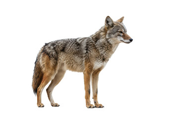 A lone coyote Canis latrans isolated on white background, no depth of field, sharp.