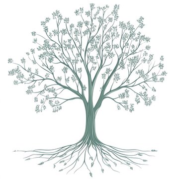 teal tree with roots on white background clip art preview