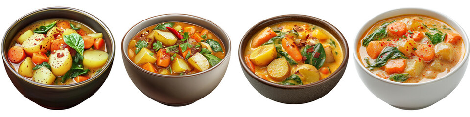 Cozy curry spices homemade authentic collection 3D. A warm bowl of hearty vegetable coconut curry, perfect for food and recipe-related content.