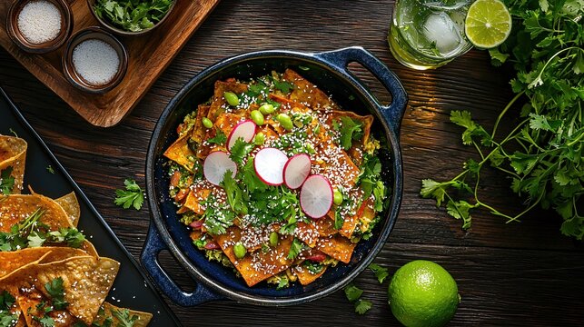 Delicious Spicy Nachos with Radishes Cilantro Lime and Sesame Seeds