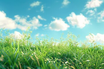 Obraz premium Abstract nature background with grass in meadow and blue sky.
