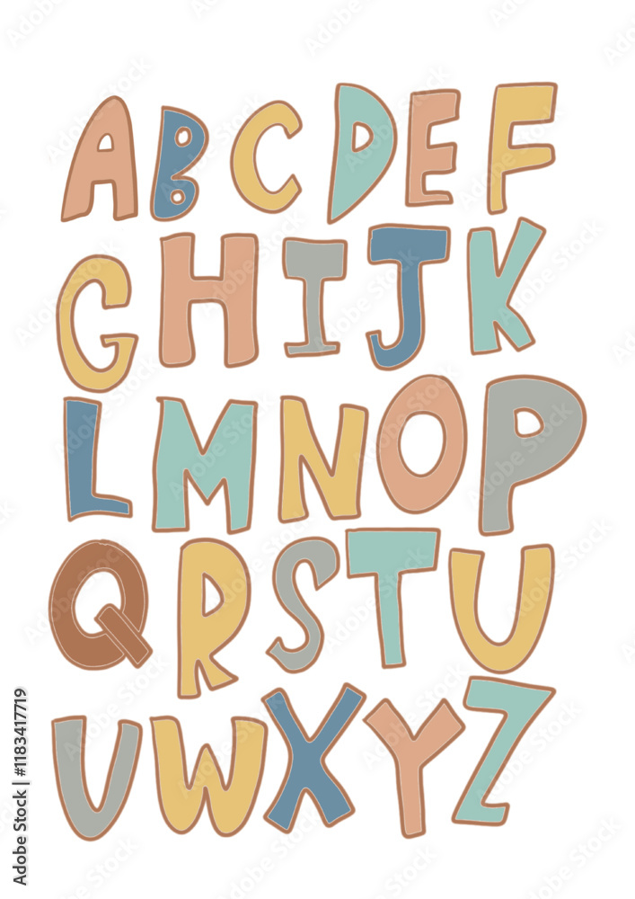 Fototapete abc alphabet poster design with colorful letters isolated on white background in modern flat style.