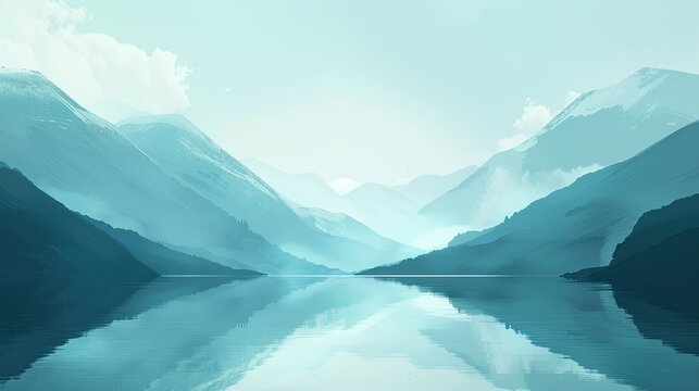 minimalist landscape, flat 2d image, phone wallpaper, calming and clean