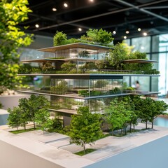 Obraz premium Sustainable architectural design model featuring green building materials urban environment 3d render contemporary concept
