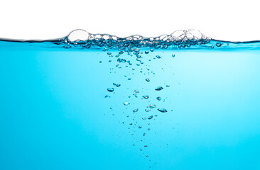 Air Bubbles Float Up Under Water. Water Splashing. Water Wave. Oxygen Relaxation. Blue Water...