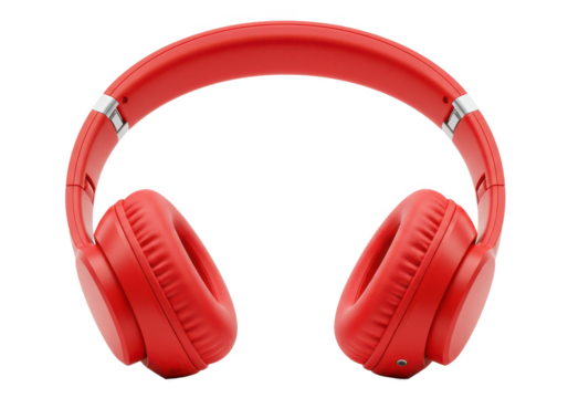 Red wireless headphone isolated on white background, no depth of field, sharp.