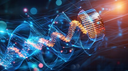 Render an abstract representation of electromagnetic interference in electronic devices
