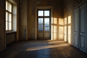 Minimalist Home Interiors: Empty Room with Architectural Details and Parquet Flooring