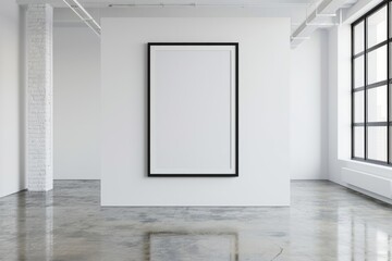 Minimalist Interior Design: Empty White Poster Hanging on Brick Wall