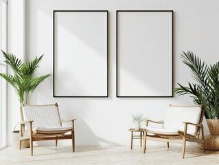 Minimalist Living: Blank Picture Frame Mockup in Modern Boho Interior