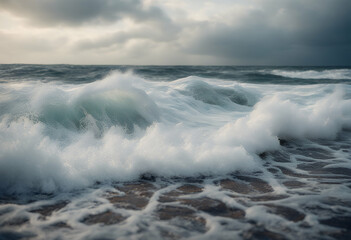 storm sea foam wave splashing water power spray beach  