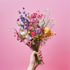 A beautiful bouquet of dried flowers background colorful blossoms.