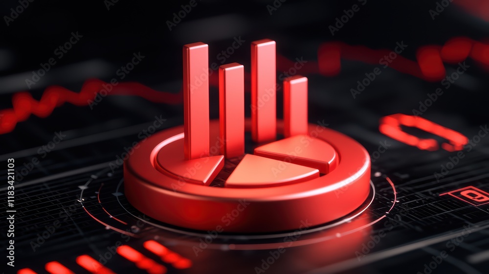 Poster red data visualization with graph bars and circular chart design