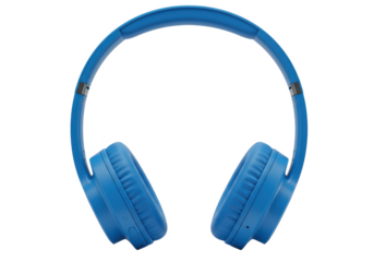 Blue wireless headphone isolated on white background, no depth of field, sharp.