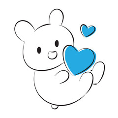 Cute hand-drawn illustration of a rabbit smiling and holding a heart.