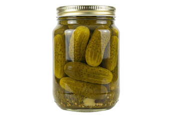 Jar of pickles isolated on white background, no depth of field, sharp.