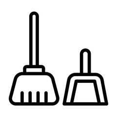Broom and Dustpan Vector Line Icon Design