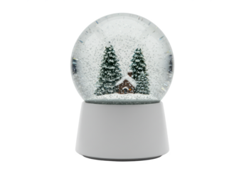 Snow globe with snowflakes isolated on white background, no depth of field, sharp.